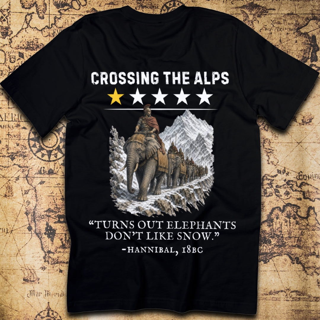 Crossing the Alps One-Star Review – “Elephants Don’t Like Snow” T-Shirt