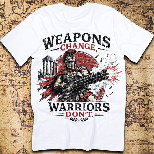 Weapons Change, Warriors Don't Roman Soldier Minigun T-Shirt