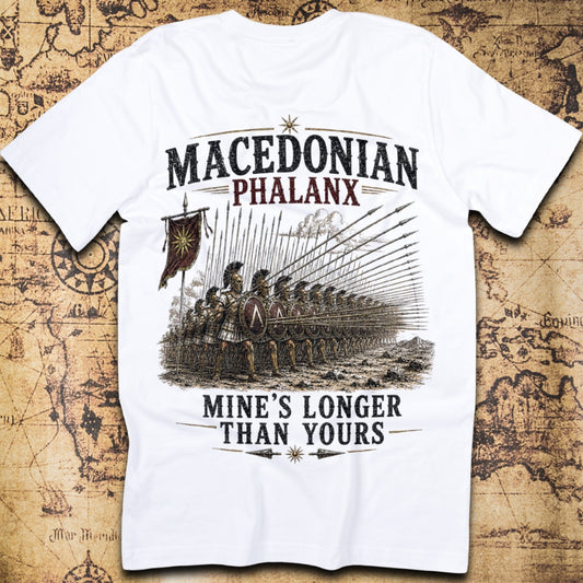 Macedonian Phalanx Mine's Longer Than Yours Ancient Greek T-Shirt